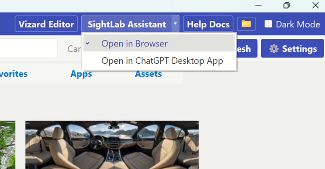 SightLab Dashboard showing the Assistant shortcut