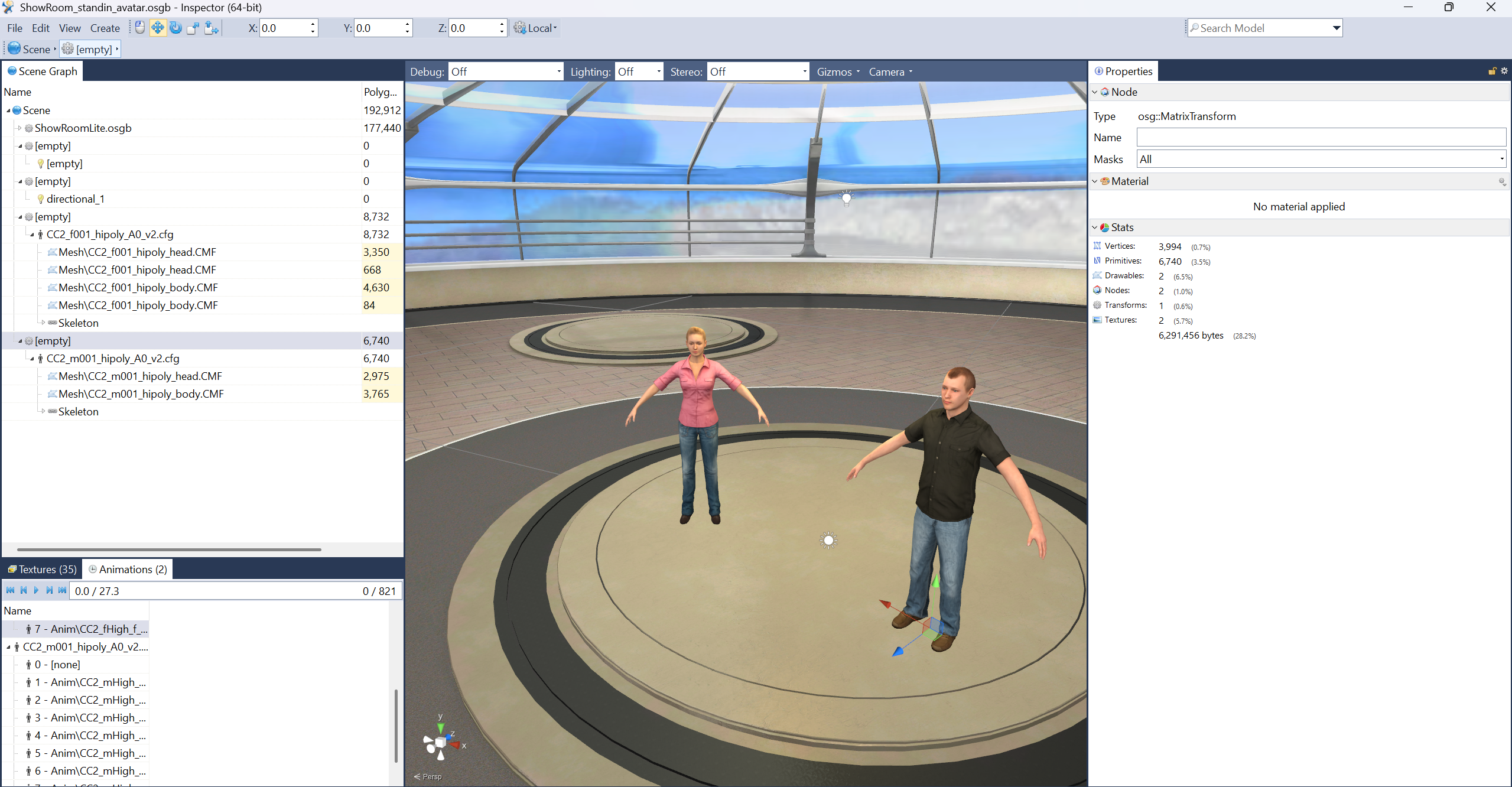 Stand-in avatar placement in Inspector