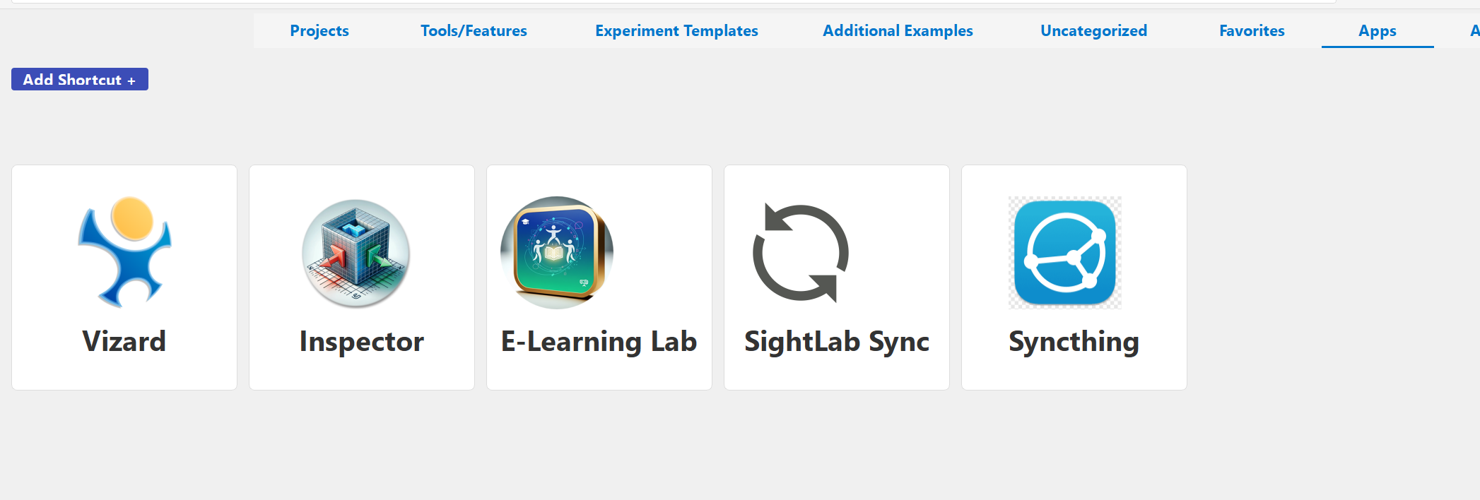 SightLab Sync in the Dashboard's Apps tab