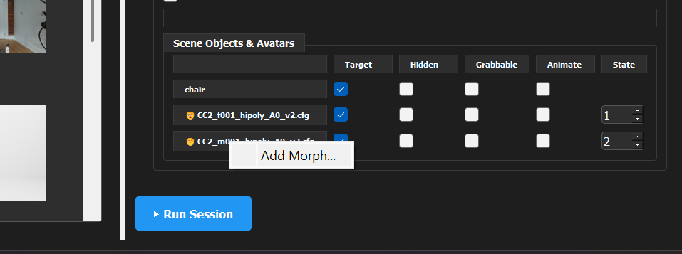 Facial morphs settings