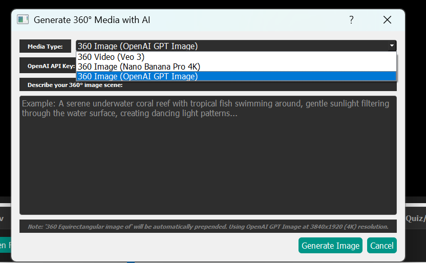 360 Media generation options