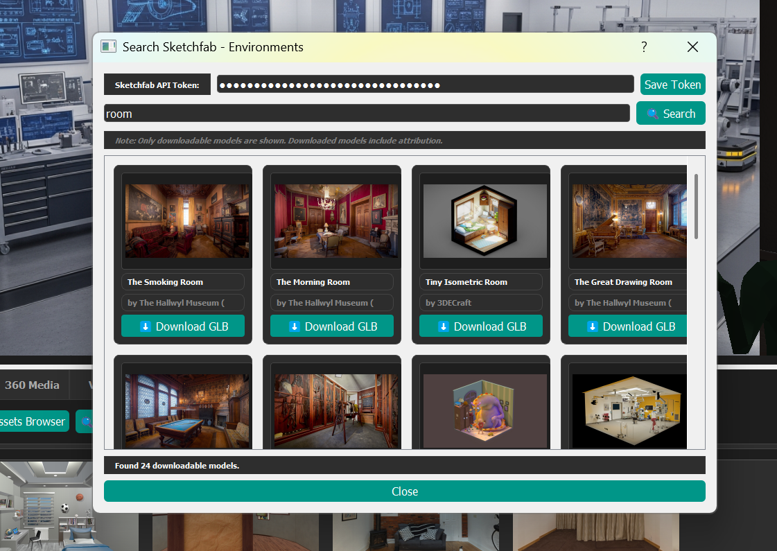 Model search and download in the Asset browser