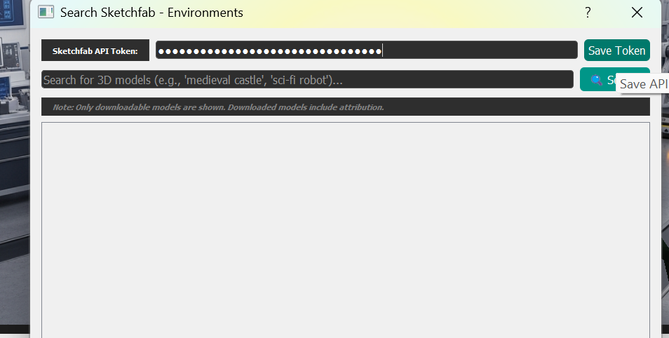 SketchFab Browser token input window