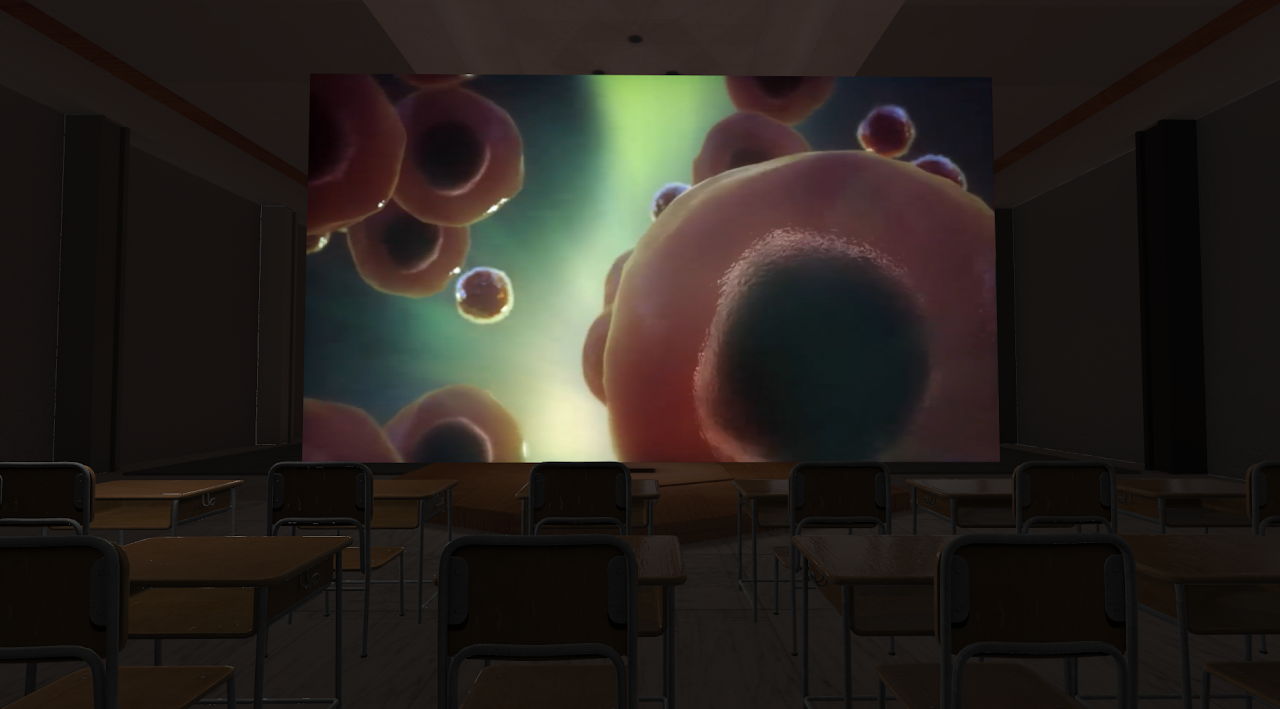 Video playing on the large theater screen