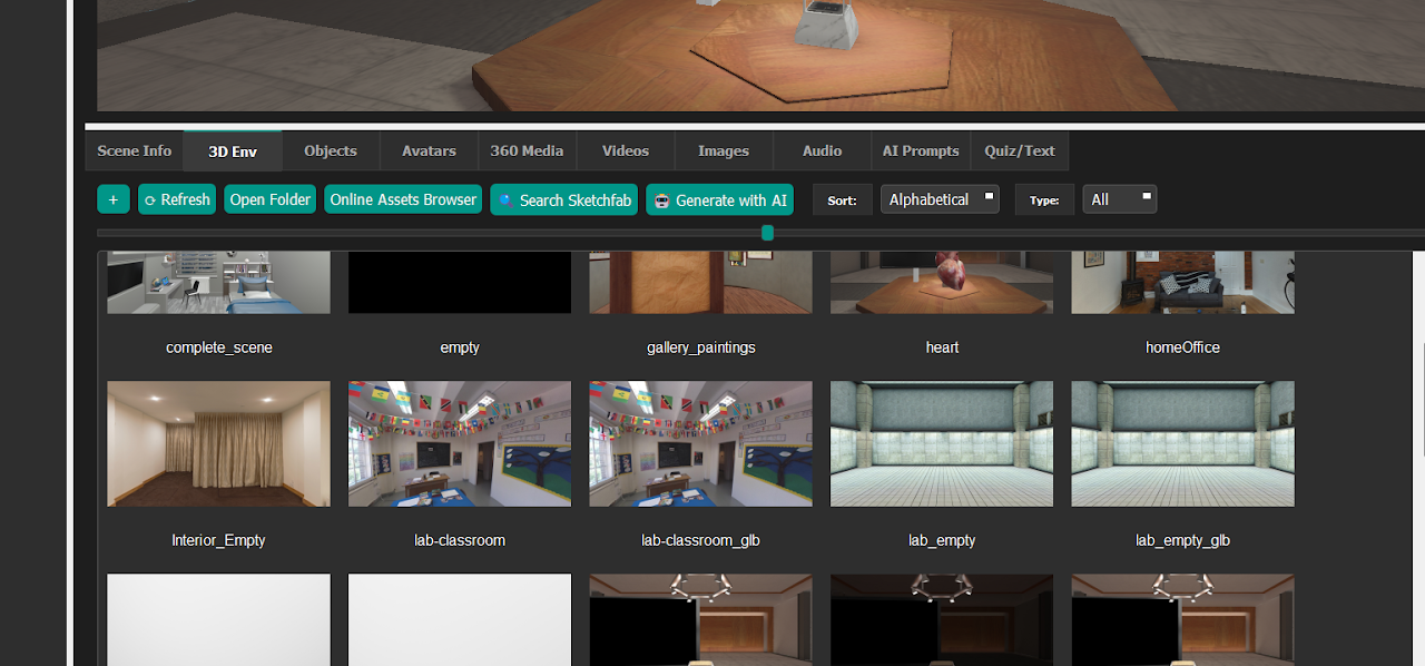 3D environment assets in the Assets browser