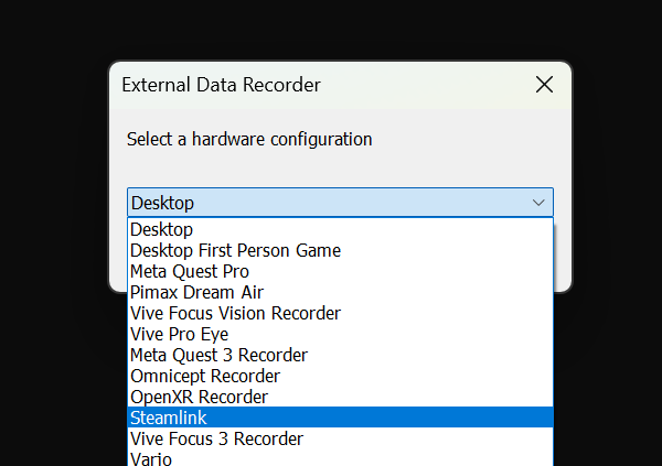 Hardware configuration prompt with Steamlink selected